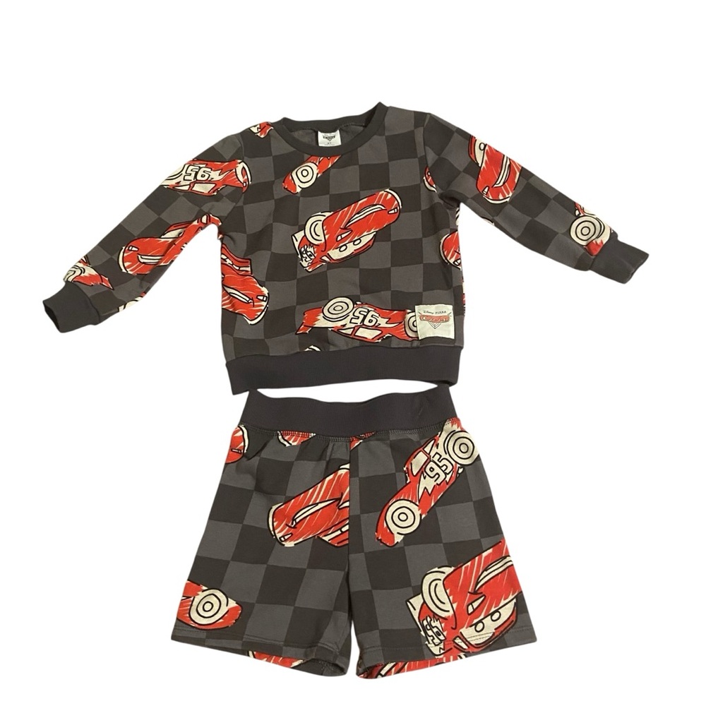 Lightning McQueen Disney Pixar Cars 2pc Outfit Sweatshirt Checkered Shorts Set